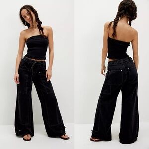 NWT Free People Curvy Outlaw Patch Wide Leg Jeans